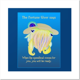 Underwater Fortune Giver - Cuttlefish with Speedboat Fortune Posters and Art